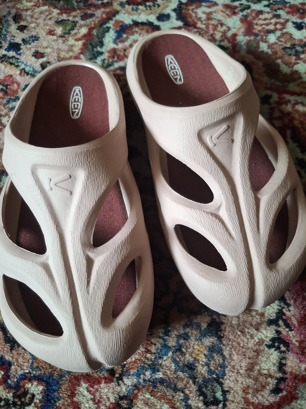 Keen Slip-On Sandals in Pale Pink with Burgundy Insole